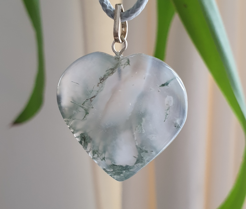 moss agate heart pendant for the Virgo full moon