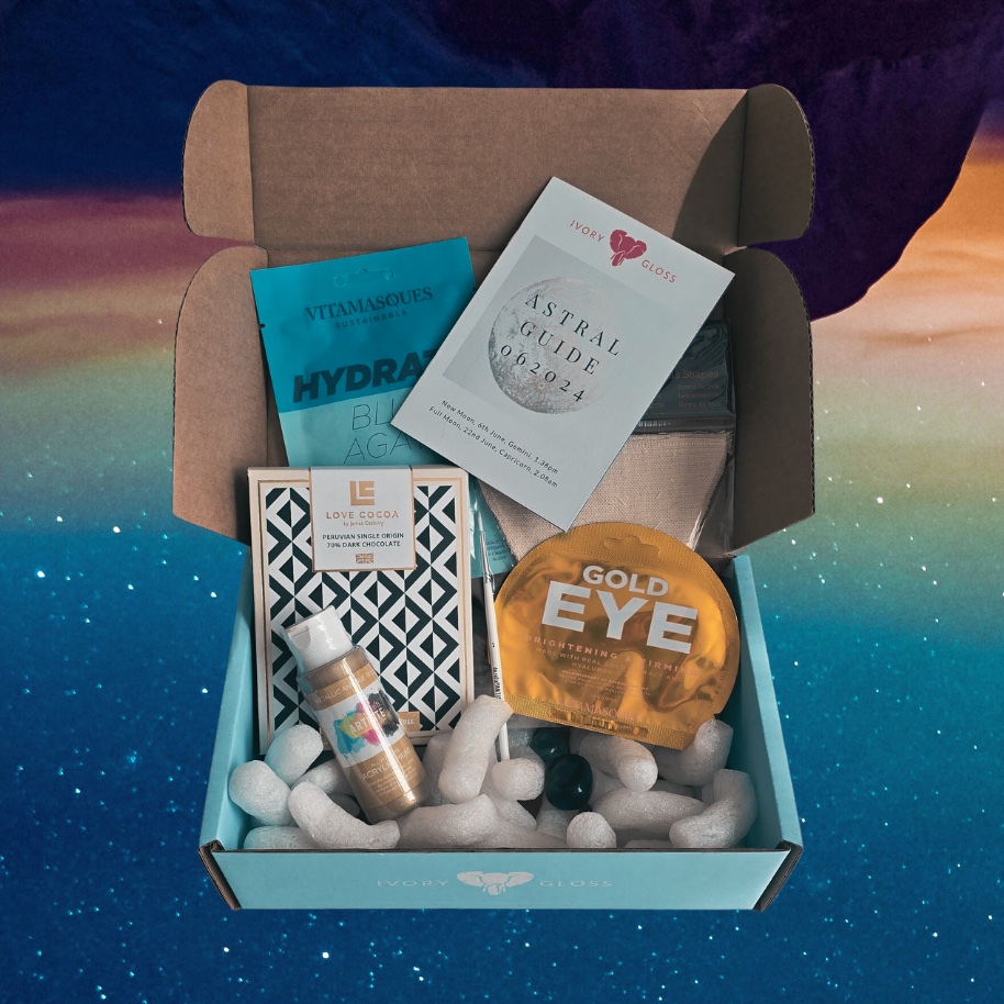 June 2024 Ivory Gloss subscription box with crystals for the new and full moon astrology